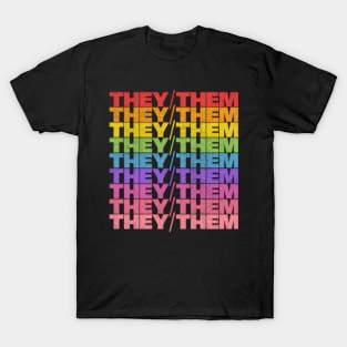 They/Them Pronouns -  Retro Style Rainbow Design T-Shirt